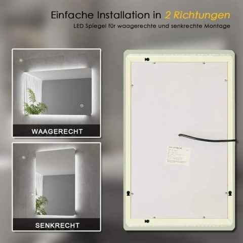 SONNI lustro łazienkowe z oświetleniem LED energooszczędne 80 x 60cm