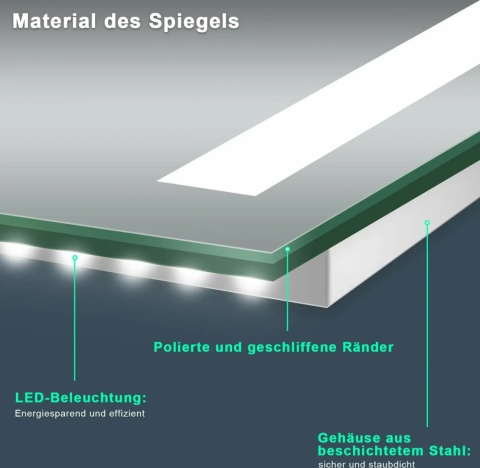 SONNI lustro łazienkowe z oświetleniem LED energooszczędne 80 x 60cm