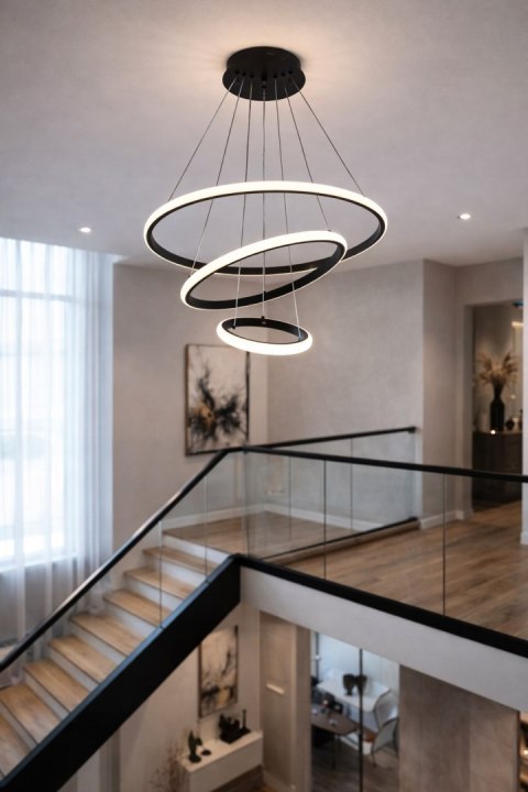 BRIMETI Lampa Wisząca Czarna LED 45W Regulowana Z Pilotem Do Jadalni