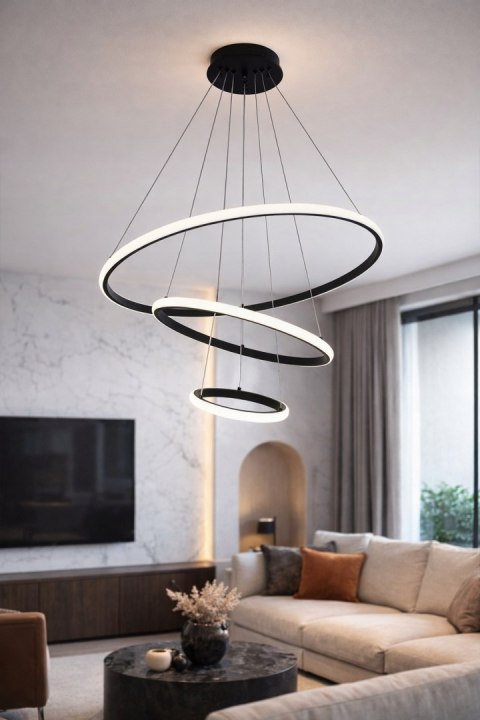 BRIMETI Lampa Wisząca Czarna LED 45W Regulowana Z Pilotem Do Jadalni