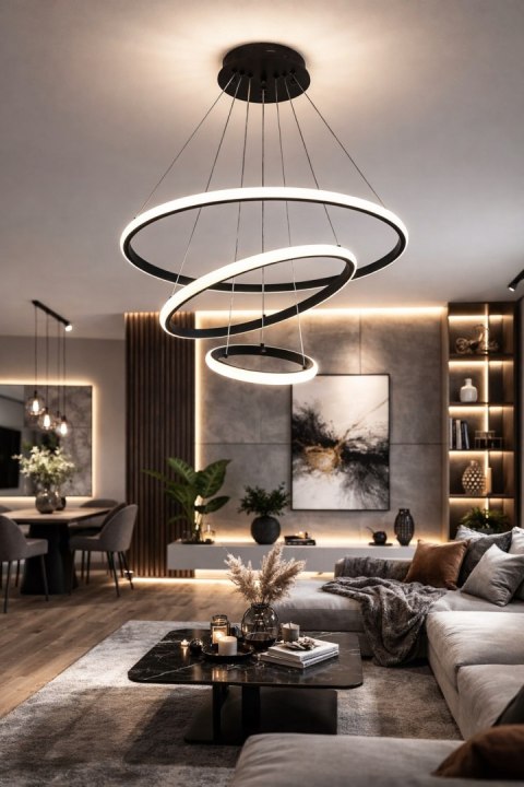 BRIMETI Lampa Wisząca Czarna LED 45W Regulowana Z Pilotem Do Jadalni