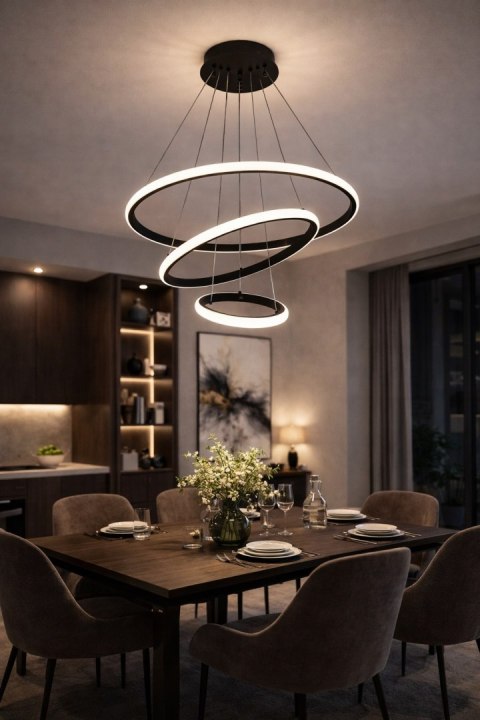 BRIMETI Lampa Wisząca Czarna LED 45W Regulowana Z Pilotem Do Jadalni
