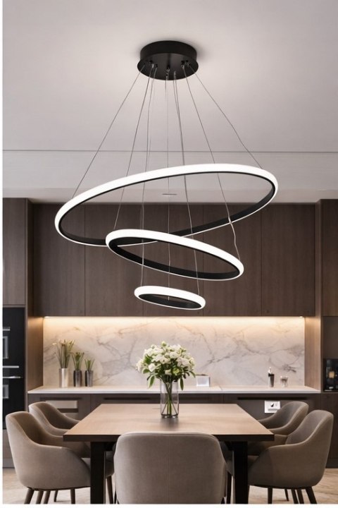 BRIMETI Lampa Wisząca Czarna LED 45W Regulowana Z Pilotem Do Jadalni