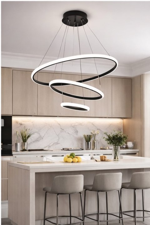 BRIMETI Lampa Wisząca Czarna LED 45W Regulowana Z Pilotem Do Jadalni