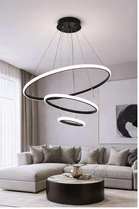 BRIMETI Lampa Wisząca Czarna LED 45W Regulowana Z Pilotem Do Jadalni