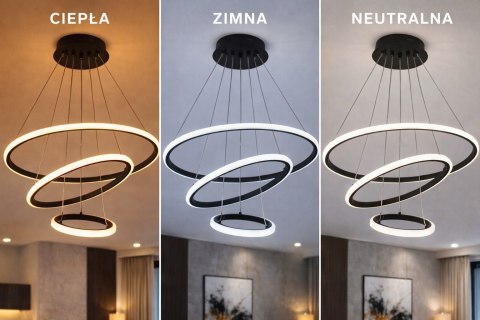 BRIMETI Lampa Wisząca Czarna LED 45W Regulowana Z Pilotem Do Jadalni
