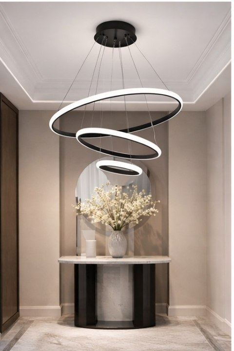 BRIMETI Lampa Wisząca Czarna LED 45W Regulowana Z Pilotem Do Jadalni