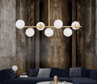 LAMPA WISZĄCA SUFITOWA NOWOCZESNA ZŁOTA BIAŁE KULE FREDICA W7 LUMINA DECO
