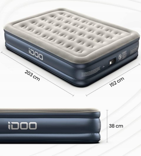Materac dwuosobowy Idoo 203 x 152 x 38 cm szary