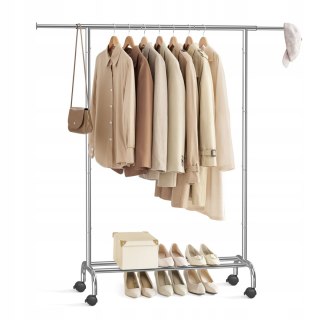 Mobilny wieszak stojak na ubrania z dolną półką na buty 156 cm loft srebrny