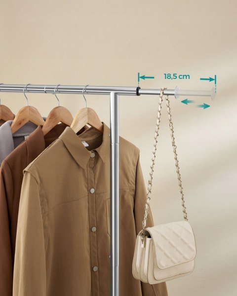 Mobilny wieszak stojak na ubrania z dolną półką na buty 156 cm loft srebrny