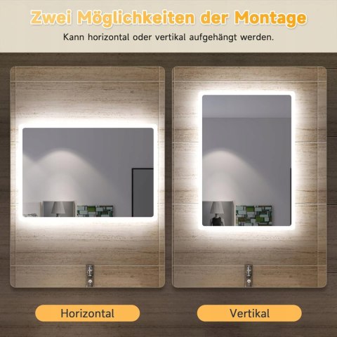 SONNI lustro łazienkowe 80 x 60 cm z energooszczędnym oświetleniem LED