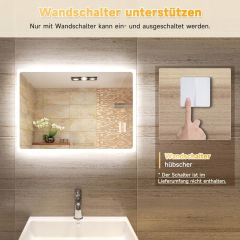 SONNI lustro łazienkowe 80 x 60 cm z energooszczędnym oświetleniem LED