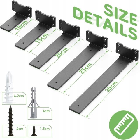 WSPORNIK PÓŁKI 25cm czarny metalowy loft uchwyt zestaw 6 sztuki udźwig 80kg