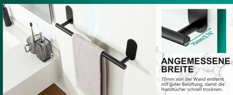 Wieszak Na Ręczniki Do Łazienki Kuchni Samoprzylepny Salon Stal Czarny 70cm