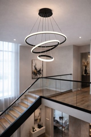 BRIMETI Lampa Wisząca Czarna LED 45W Regulowana Z Pilotem Do Jadalni