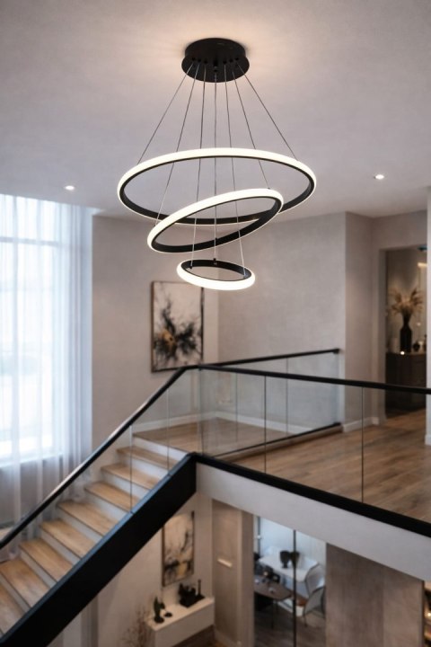 BRIMETI Lampa Wisząca Czarna LED 45W Regulowana Z Pilotem Do Jadalni