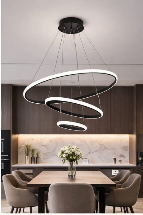 BRIMETI Lampa Wisząca Czarna LED 45W Regulowana Z Pilotem Do Jadalni