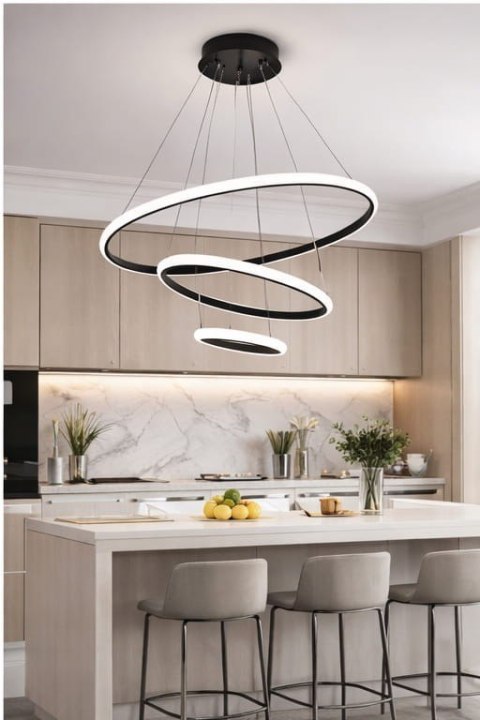 BRIMETI Lampa Wisząca Czarna LED 45W Regulowana Z Pilotem Do Jadalni