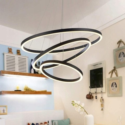 BRIMETI Lampa Wisząca Czarna LED 45W Regulowana Z Pilotem Do Jadalni
