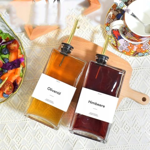 KOMPLET 2 BUTELEK SZKLANYCH 500ML DOZOWNIK ZŁOTY NA OLEJ I OCET LEJEK