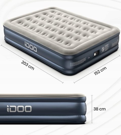Materac dwuosobowy Idoo 203 x 152 x 38 cm szary