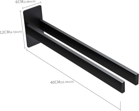Uchwyt na ręczniki ze stali nierdzewnej bez wiercenia czarny mat 40 cm