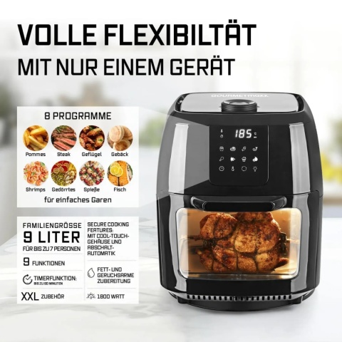 Frytkownica beztłuszczowa GOURMETmaxx XXL 9L 1800W grill rożen