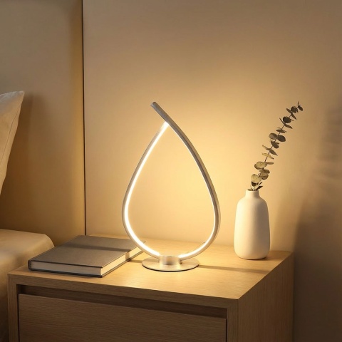 Lampa stołowa LED, srebrna, opalowa, wys. 37,5 cm