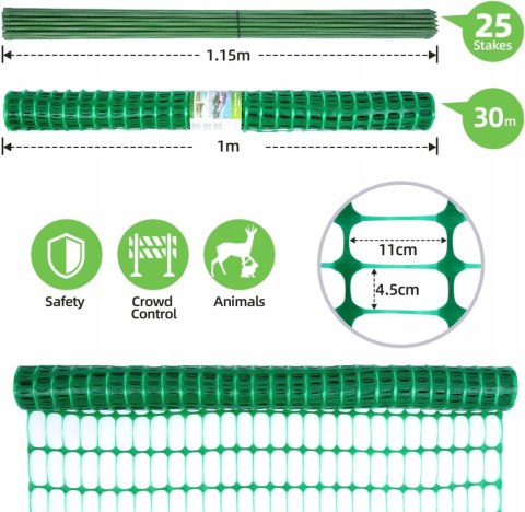 OGRODZENIE DO OGRÓDKA 1m x 30m OHUHU OCHRONNE MOBILNE 25 SŁUPKÓW