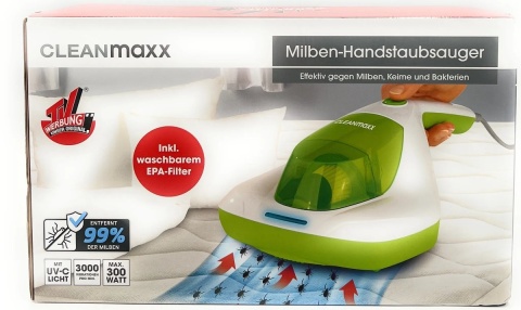 Odkurzacz ręczny CLEANmaxx Mite Compact z lampą UV-C biały/zielony