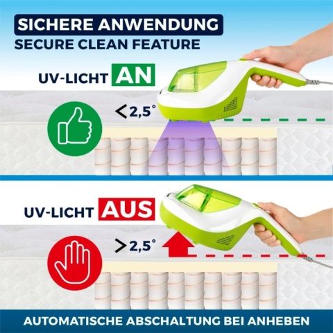 Odkurzacz ręczny CLEANmaxx Mite Compact z lampą UV-C biały/zielony