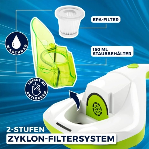 Odkurzacz ręczny CLEANmaxx Mite Compact z lampą UV-C biały/zielony