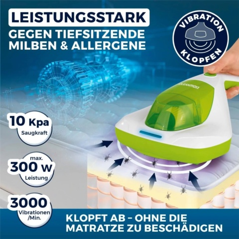 Odkurzacz ręczny CLEANmaxx Mite Compact z lampą UV-C biały/zielony