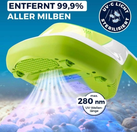 Odkurzacz ręczny CLEANmaxx Mite Compact z lampą UV-C biały/zielony