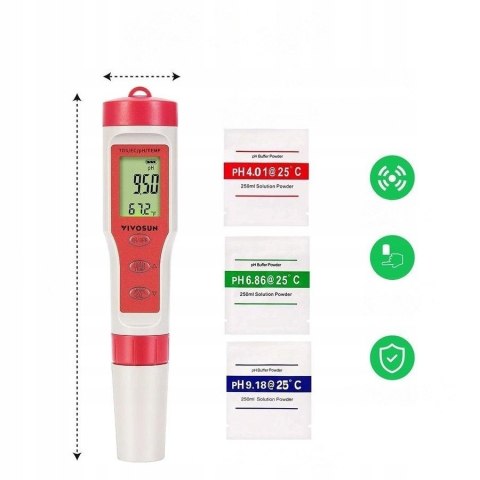 Tester pH 4w1 Vivosun TDS EC Temp Miernik Wody Akwarium BASEN NAPOJE
